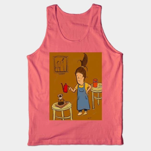 Coffee Brewing: Pour Over Lady in Apron Tank Top by doteau